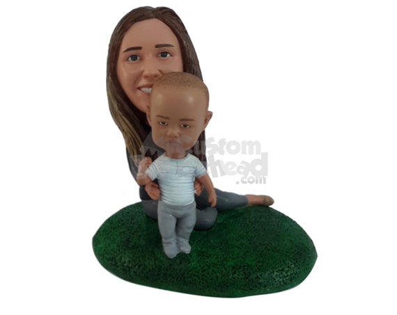 Custom Bobblehead Woman With Her Child - Parents & Kids Mom & Kids Personalized Bobblehead & Cake Topper