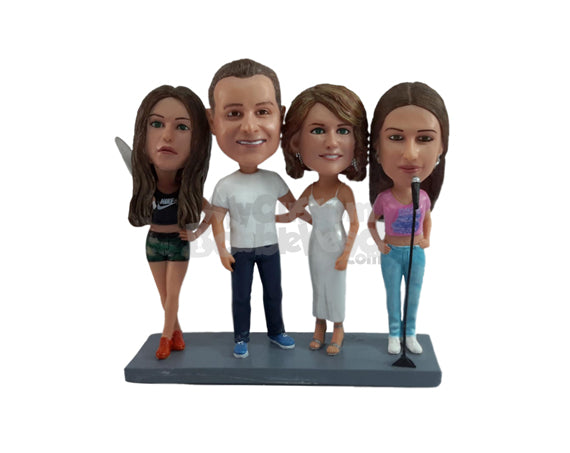 Custom Bobblehead Happy family posing together wearing fashionable clothing - Parents & Kids Mom, Dad & Kids Personalized Bobblehead & Action Figure