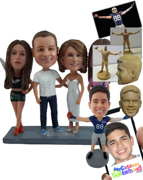 Happy Family Posing Together, Wearing Fashionable Clothing Personalized Bobblehead