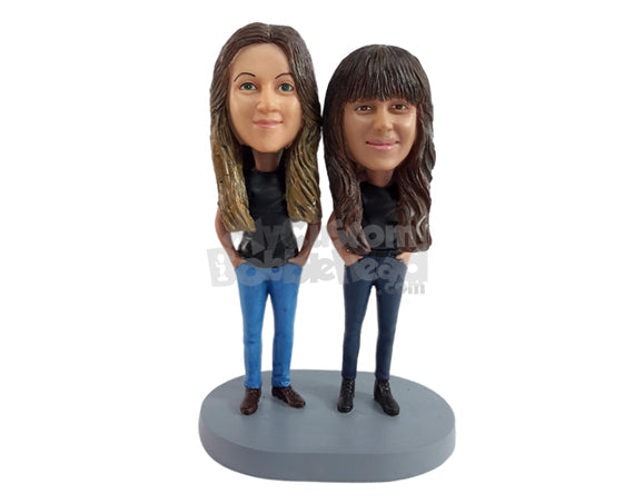 Nice looking sisters wearing the same clothes Personalized Bobblehead