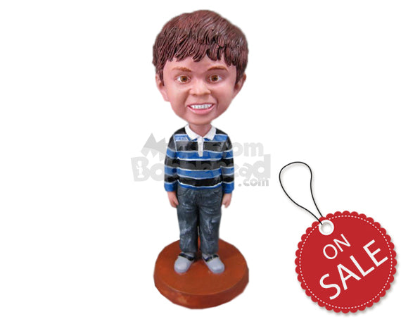 Custom Bobblehead Playful Boy In Long-Sleeved T-Shirt And Jeans - Parents & Kids Babies & Kids Personalized Bobblehead & Cake Topper