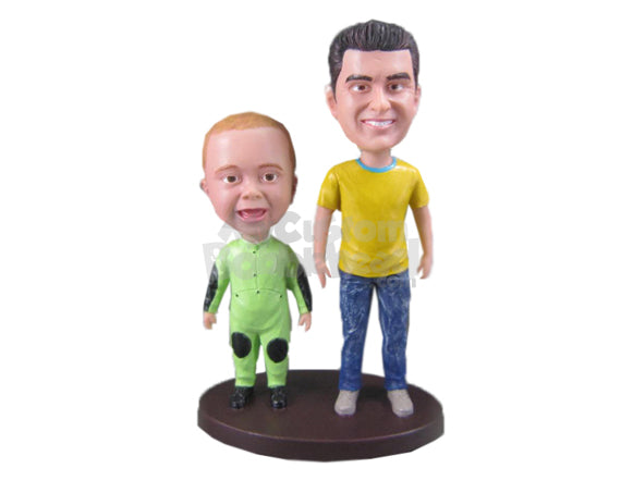 Custom Bobblehead Stylish Father And Kid Having A Blast - Parents & Kids Dad & Kids Personalized Bobblehead & Cake Topper