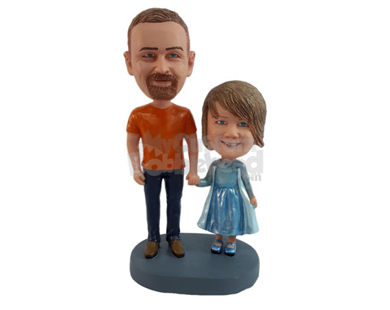 Father and Daughter Having a Princess Day with Gorgeous Outfit Personalized Bobblehead