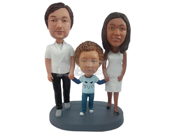 Nice family of three wearing casual clothes Personalized Bobblehead