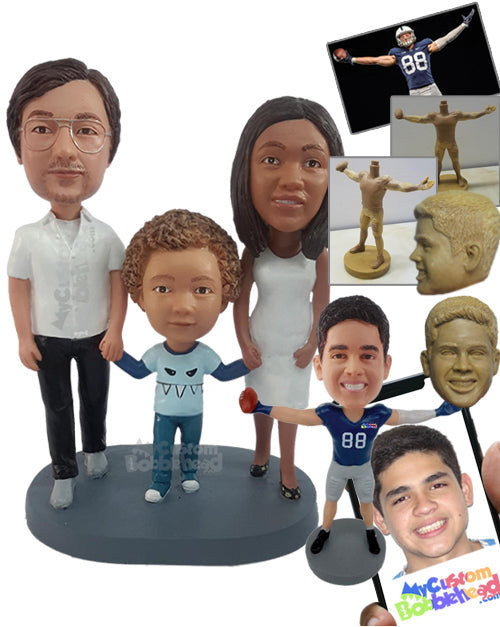 Nice family of three wearing casual clothes Personalized Bobblehead