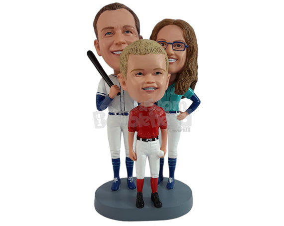 Custom Bobblehead Baseball family aficionados wearing their favourite team jerseys - Parents & Kids Mom, Dad & Kids Personalized Bobblehead & Action Figure