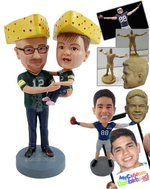 Dad and Son Football Fans Cheering for Their Teams Personalized Bobblehead