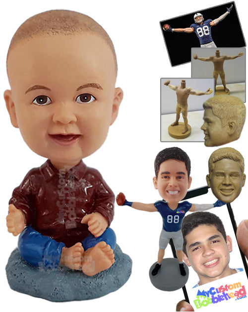 Dashing Kid Wearing a Nice Button-Down Shirt and Jeans Personalized Bobblehead