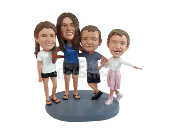 Custom Bobblehead Big happy familywearing casual clothes on a hot summer day - Parents & Kids Mom & Kids Personalized Bobblehead & Action Figure