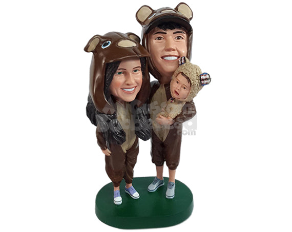 Custom Bobblehead Funny family ready to have a pijama party - Parents & Kids Mom, Dad & Kids Personalized Bobblehead & Action Figure