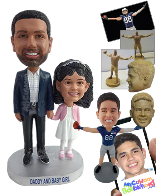 Good-looking Daddy Taking His Little Princess to a Kids Party, Wearing a Nice Outfit Personalized Bobblehead