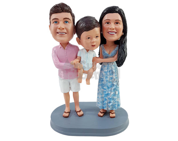 Custom Bobblehead Nice looking family on vacations wearing nice summer clothes - Parents & Kids Mom, Dad & Kids Personalized Bobblehead & Action Figure