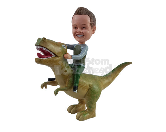 Custom Bobblehead Valiant kid riding a ferocious dinosaur and having fun - Parents & Kids Babies & Kids Personalized Bobblehead & Action Figure