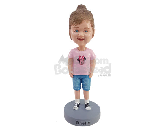 Custom Bobblehead Young girl wearing a v-neck shirt nice shorts and shoes - Parents & Kids Babies & Kids Personalized Bobblehead & Action Figure