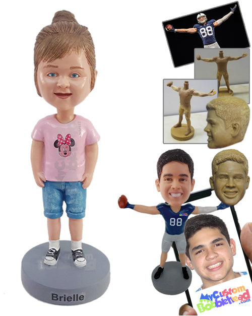 Young girl wearing a v-neck shirt nice shorts and shoes Personalized Bobblehead