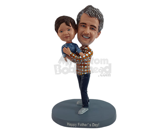 Custom Bobblehead Father playing with his kid wearing nice shirt and jeans - Parents & Kids Dad & Kids Personalized Bobblehead & Action Figure