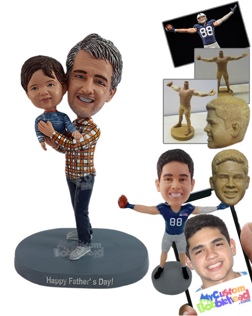 Father Playing with His Kid, Wearing Nice Shirt and Jeans Personalized Bobblehead