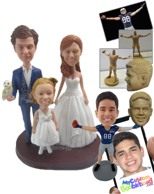 Dad, Mom, and Daughter Ready for a Ceremony Personalized Bobblehead