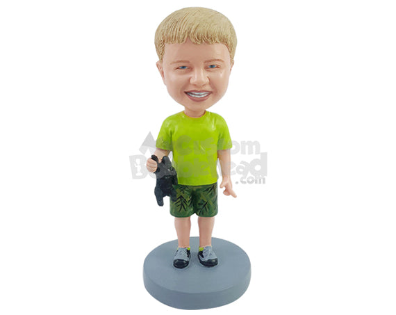 Custom Bobblehead Boy having fun with his favorite toy wearing t-shirt and shorts  - Parents & Kids Babies & Kids Personalized Bobblehead & Action Figure