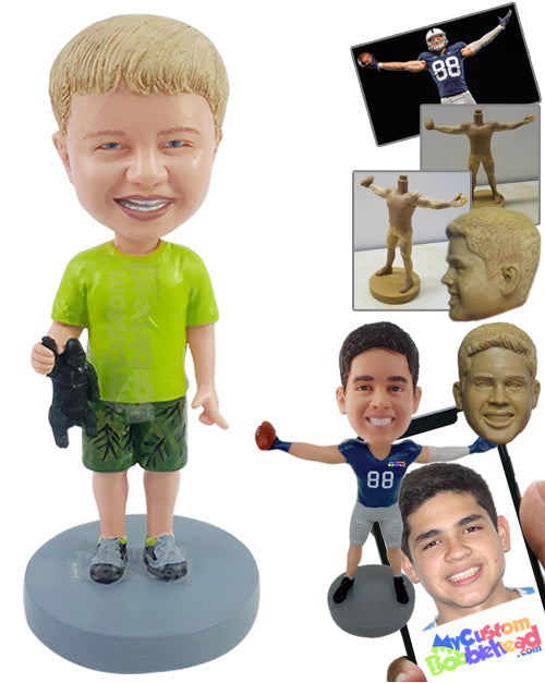 Boy Having Fun with His Favorite Toy in T-Shirt and Shorts Personalized Bobblehead