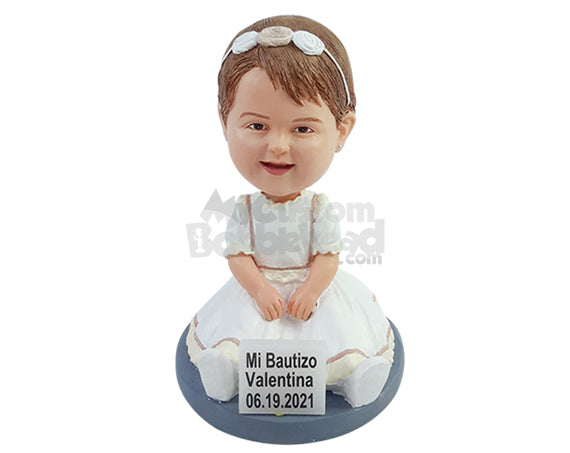 Custom Bobblehead Gorgeous baby sitting on the floor wearing a beautiful dress - Parents & Kids Babies & Kids Personalized Bobblehead & Action Figure