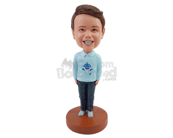 Custom Bobblehead Nice young boy standing straight wearing nice long sleeve polo shirt and pants - Parents & Kids Babies & Kids Personalized Bobblehead & Action Figure