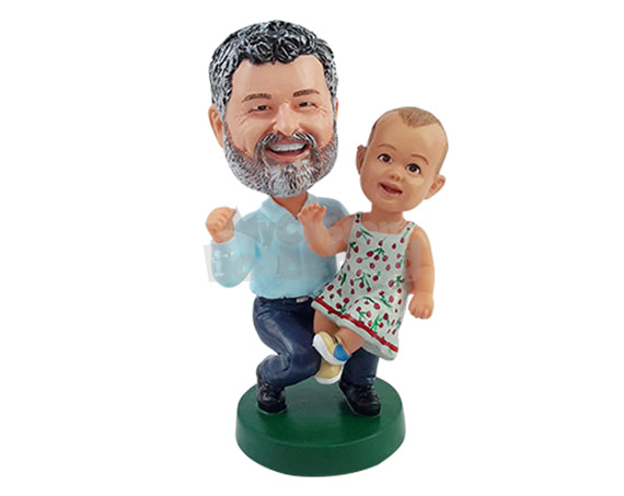 Custom Bobblehead Dad and baby spending time together wearing fashional dress and outfit - Parents & Kids Dad & Kids Personalized Bobblehead & Action Figure