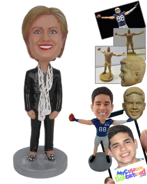 Hillary Clinton in Gorgeous Outfit with a Scarf Around Her Neck Personalized Bobblehead