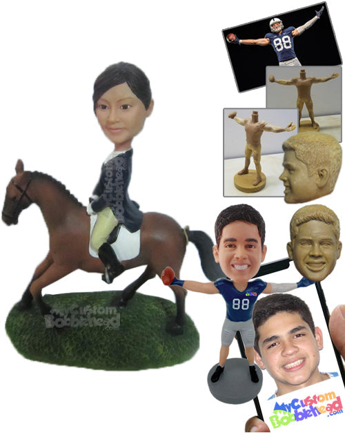 Gorgeous Equestrian Lady Riding a Horse Personalized Bobblehead