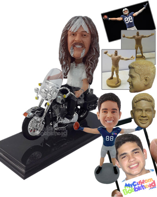 Cool Fella Riding a Stylish Motorbike Personalized Bobblehead