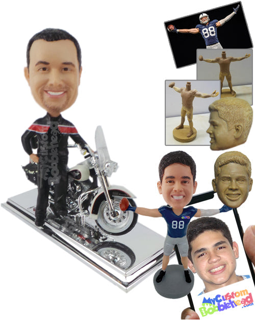 Cool Biker Dude Standing Next to His Motorcycle Ride Personalized Bobblehead