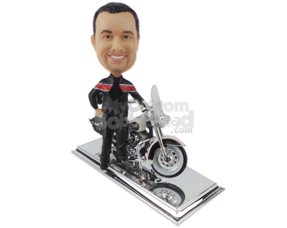 Custom Bobblehead Cool Harley Davidson Dude Standing Next To His Motorcycle Ride - Motor Vehicles Motorcycles Personalized Bobblehead & Cake Topper