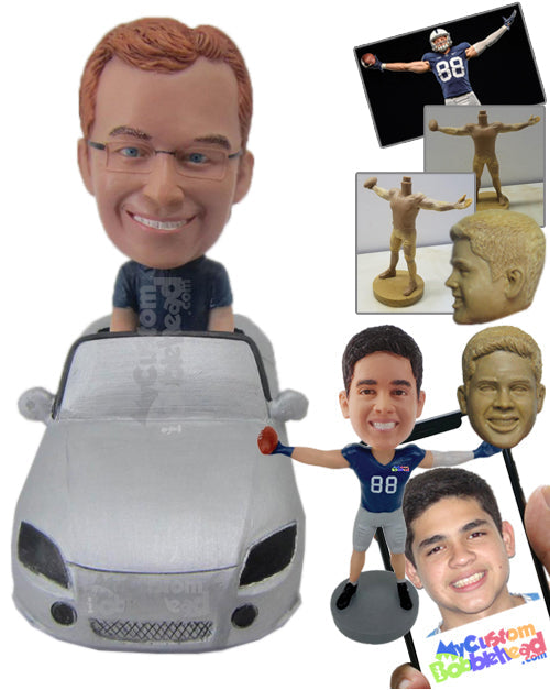 Dare Devil Pal Riding a Convertible Car Personalized Bobblehead