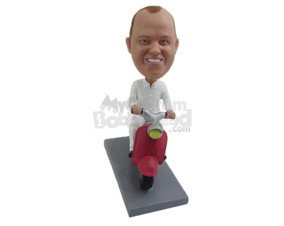 Custom Bobblehead Man Wearing Shirt And Pant Riding A Scooter Bike - Motor Vehicles Motorcycles Personalized Bobblehead & Cake Topper