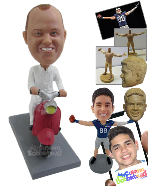 Man Wearing Shirt and Pant Riding a Scooter Bike Personalized Bobblehead