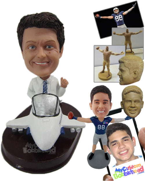 Dude in Formal Attire in a Plane Giving Thumbs Up Personalized Bobblehead