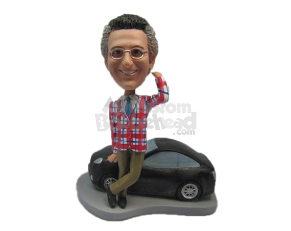 Custom Bobblehead Stylish Pal In Coat With His Fancy Car - Motor Vehicles Cars, Trucks & Vans Personalized Bobblehead & Cake Topper