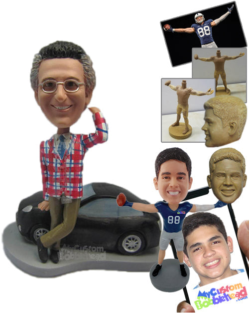 Stylish Pal in Coat with Fancy Car Personalized Bobblehead