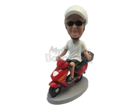 Custom Bobblehead Dude In T-Shirt And Shorts Riding A Scooter - Motor Vehicles Motorcycles Personalized Bobblehead & Cake Topper