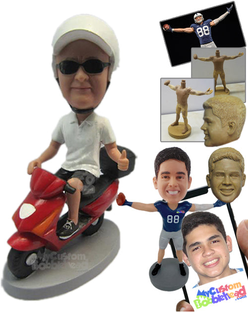 Dude in T-Shirt and Shorts Riding a Scooter Personalized Bobblehead