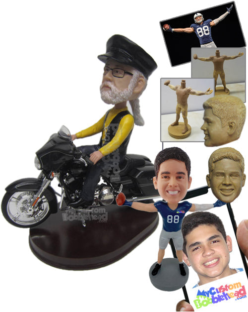 Hardcore Biker Dude on a Powerful Motorcycle Personalized Bobblehead