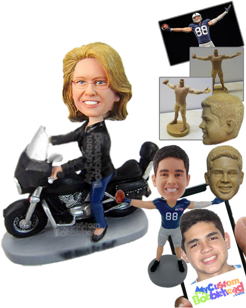 Woman Biking in Jeans Personalized Bobblehead