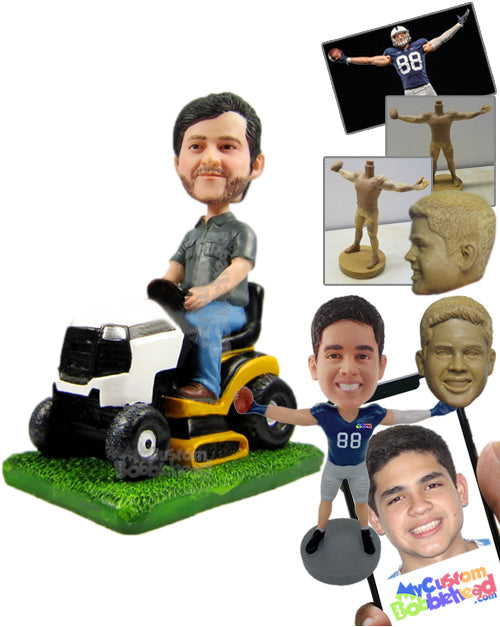 Cool Fella Sitting on Lawn Mower Personalized Bobblehead