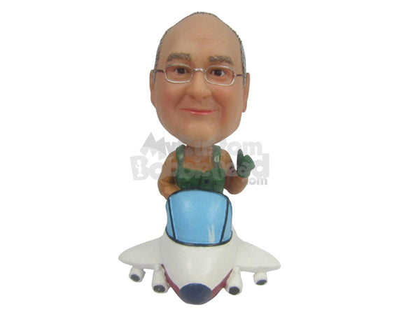 Custom Bobblehead Dude Wearing Suspenders Flying A Airplane - Motor Vehicles Planes Personalized Bobblehead & Cake Topper