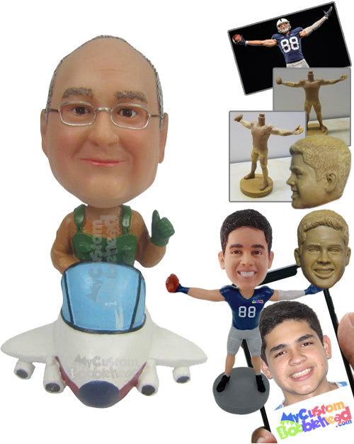 Dude Wearing Suspenders Flying an Airplane Personalized Bobblehead