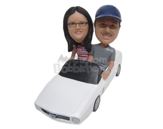 Couple Wearing T-Shirts on a Long Drive in a Car Personalized Bobblehead