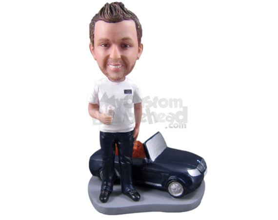 Custom Bobblehead Stylish Guy With His Convertible Car - Motor Vehicles Cars, Trucks & Vans Personalized Bobblehead & Cake Topper