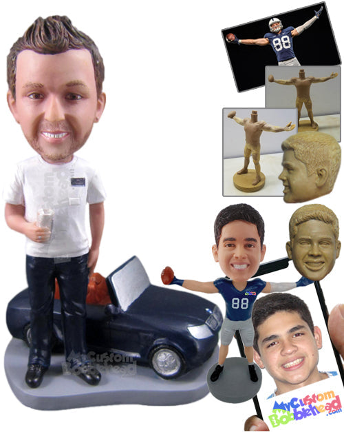 Stylish Guy with His Convertible Car Personalized Bobblehead