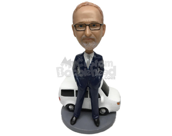 Custom Bobblehead Dude In Formal Attire With A Cool And Expensive Car - Motor Vehicles Cars, Trucks & Vans Personalized Bobblehead & Cake Topper