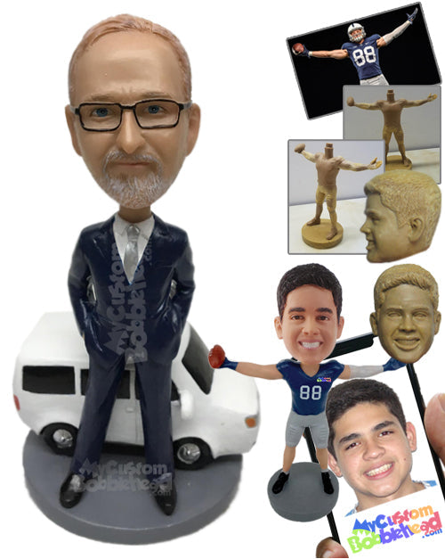 Dude in Formal Attire with a Cool and Expensive Car Personalized Bobblehead